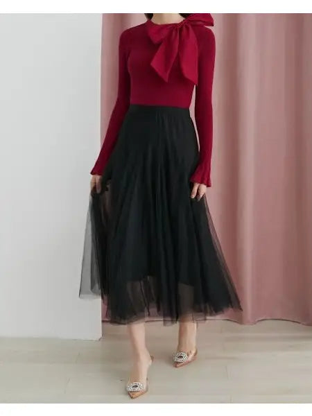 (2P.PACK) Tulle Mesh Maxi Skirt