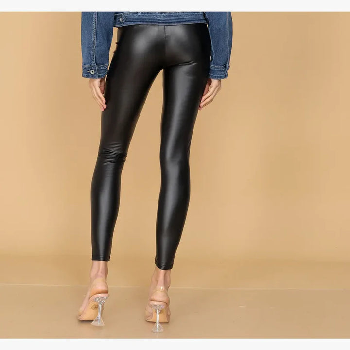 (2P. PACK) Regular Leather Look High Waisted Leggings