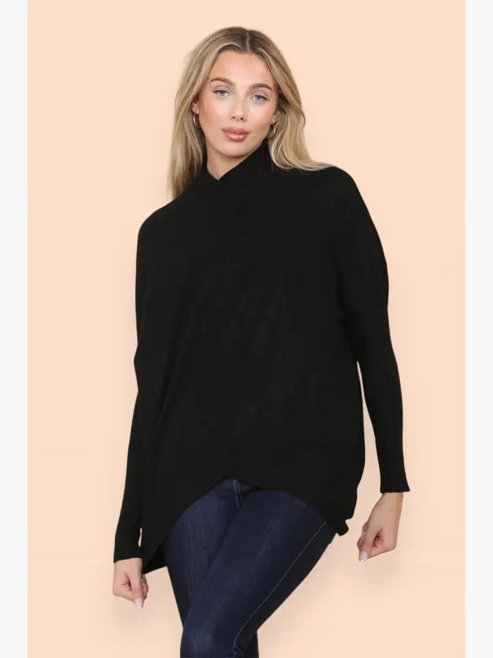 High Low Turtle Neck Ribbed Knit Jumper