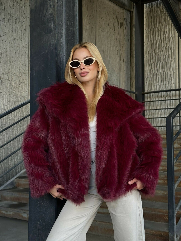 Luxe Plush Fur Jacket in Burgundy