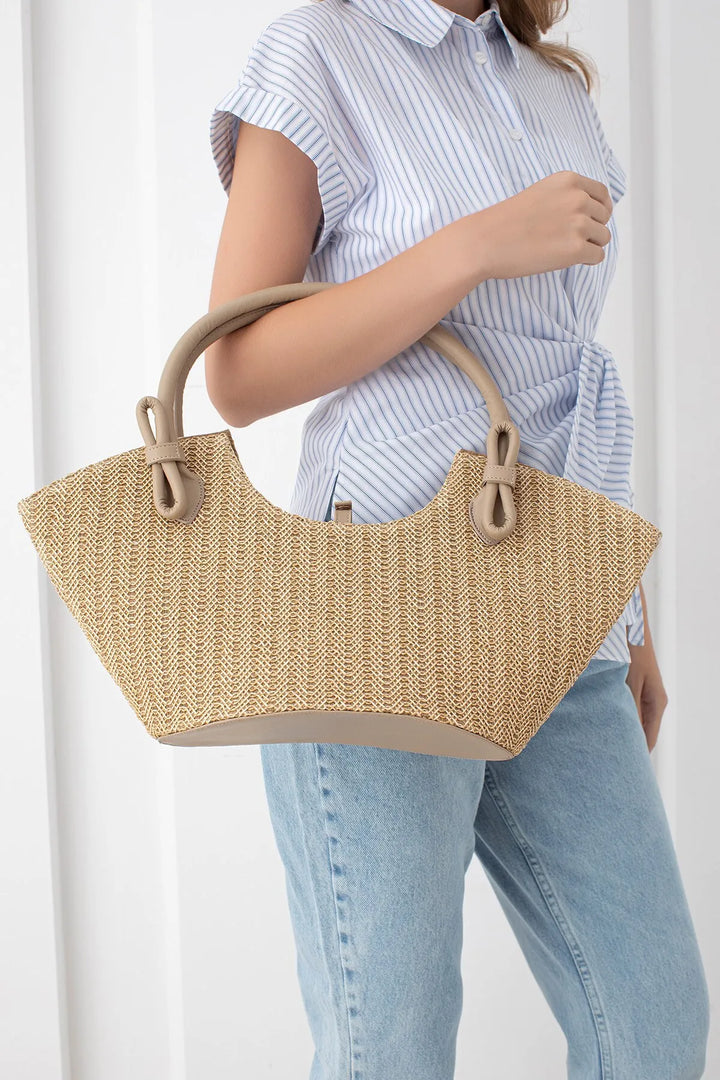 Curved Straw Handle Bag – Natural Beige