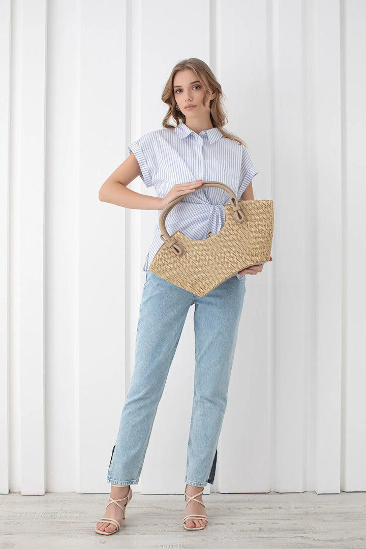 Curved Straw Handle Bag – Natural Beige