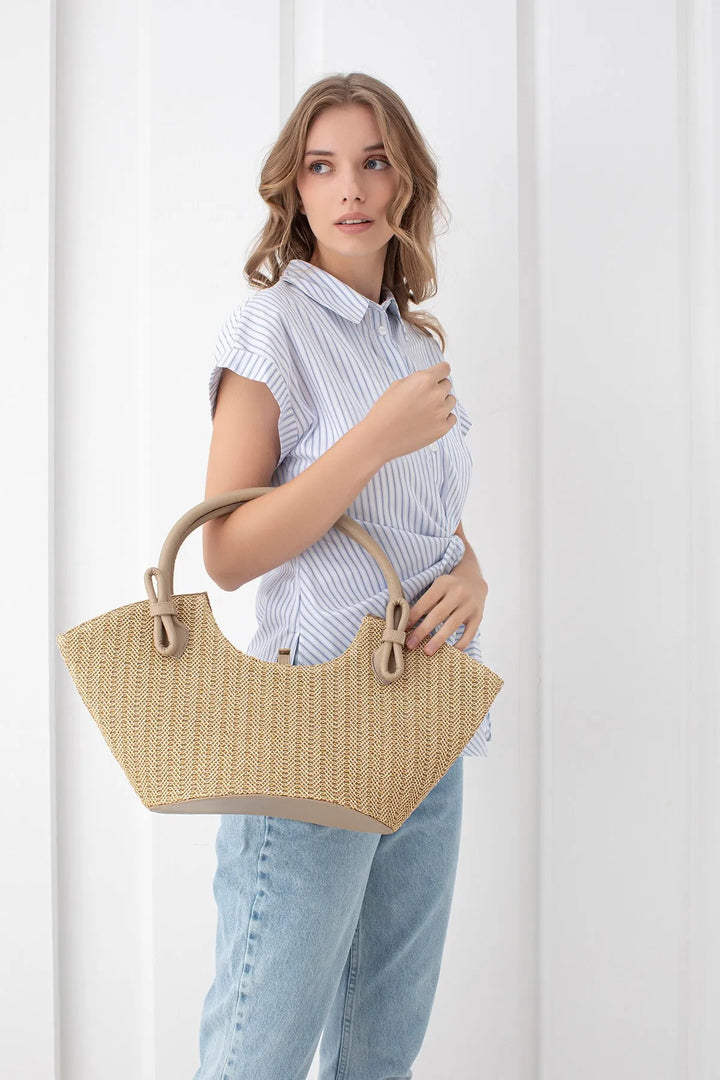 Curved Straw Handle Bag – Natural Beige