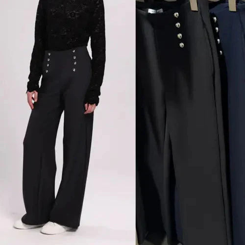 Silver Button Wide Leg Bi Stretch Trousers (4P.PACK)
