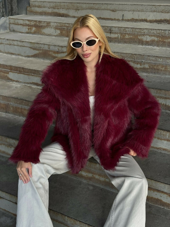 Luxe Plush Fur Jacket in Burgundy