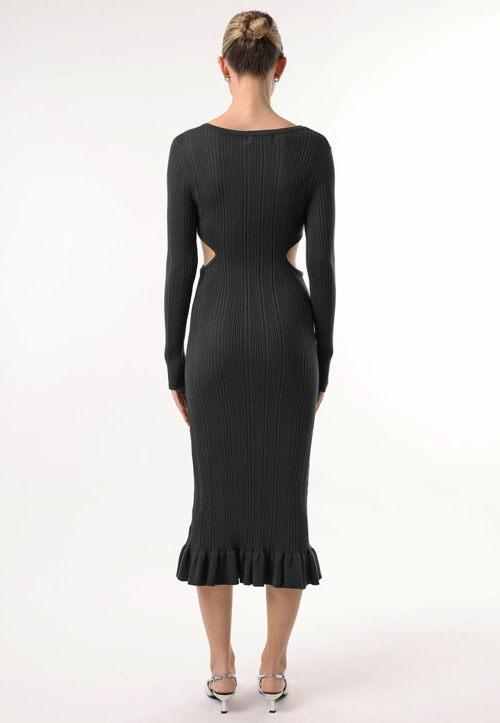 (4p. Pack) Long Sleeve Black Knit Midi Dress with Cut Outs - jqwholesale.com