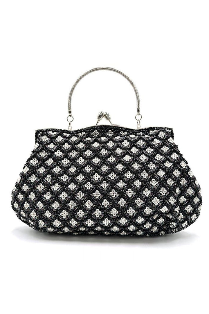 Black Beaded Soft Clutch Bag - jqwholesale.com