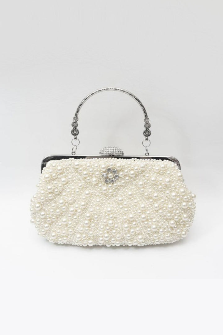 Ivory Pearl And Crystal Clutch Bag - jqwholesale.com