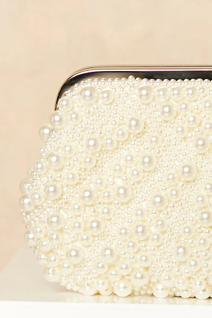 Ivory Pearl And Crystal Clutch Bag - jqwholesale.com