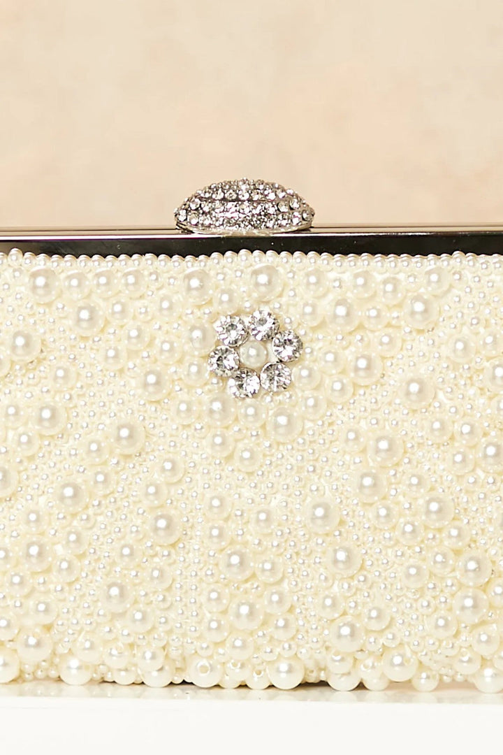 Ivory Pearl And Crystal Clutch Bag - jqwholesale.com