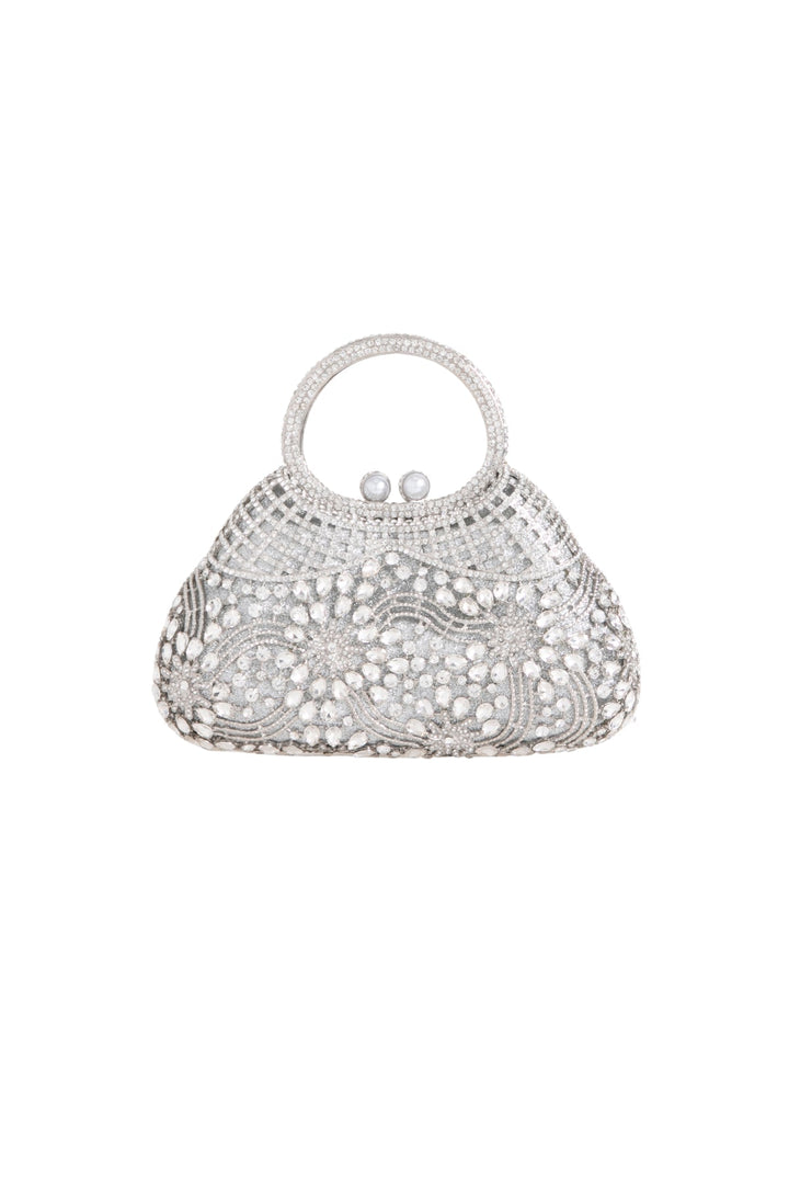 Silver Crystal Embellished Evening Bag - jqwholesale.com