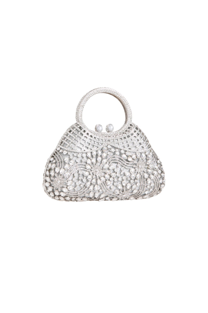 Silver Crystal Embellished Evening Bag - jqwholesale.com