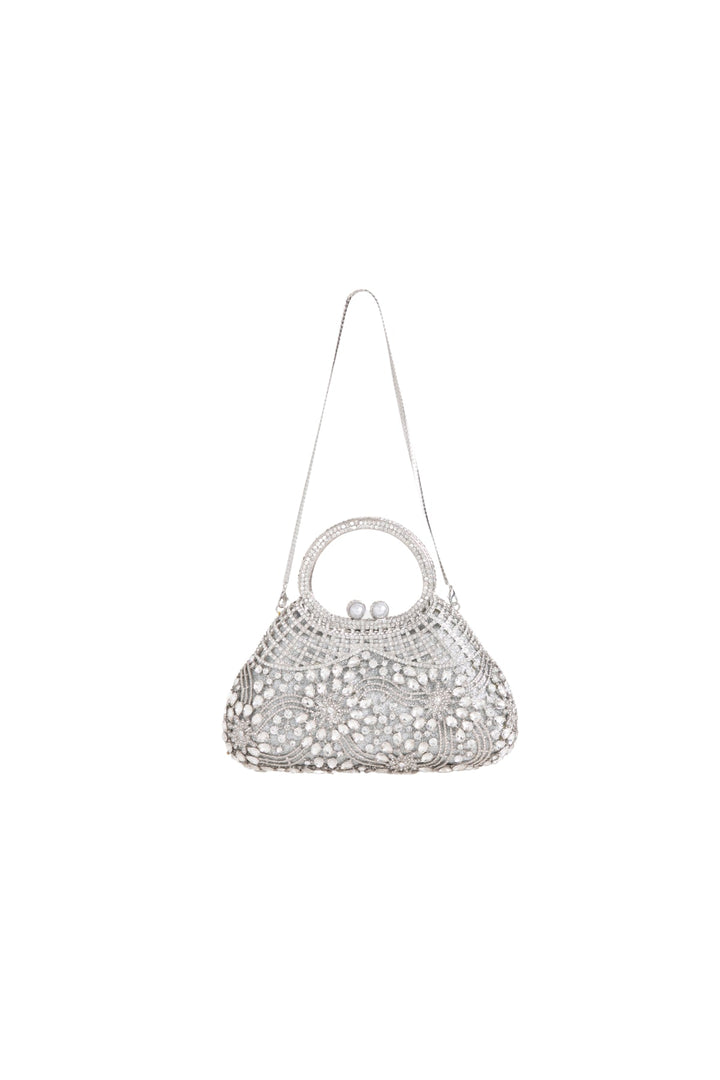 Silver Crystal Embellished Evening Bag - jqwholesale.com