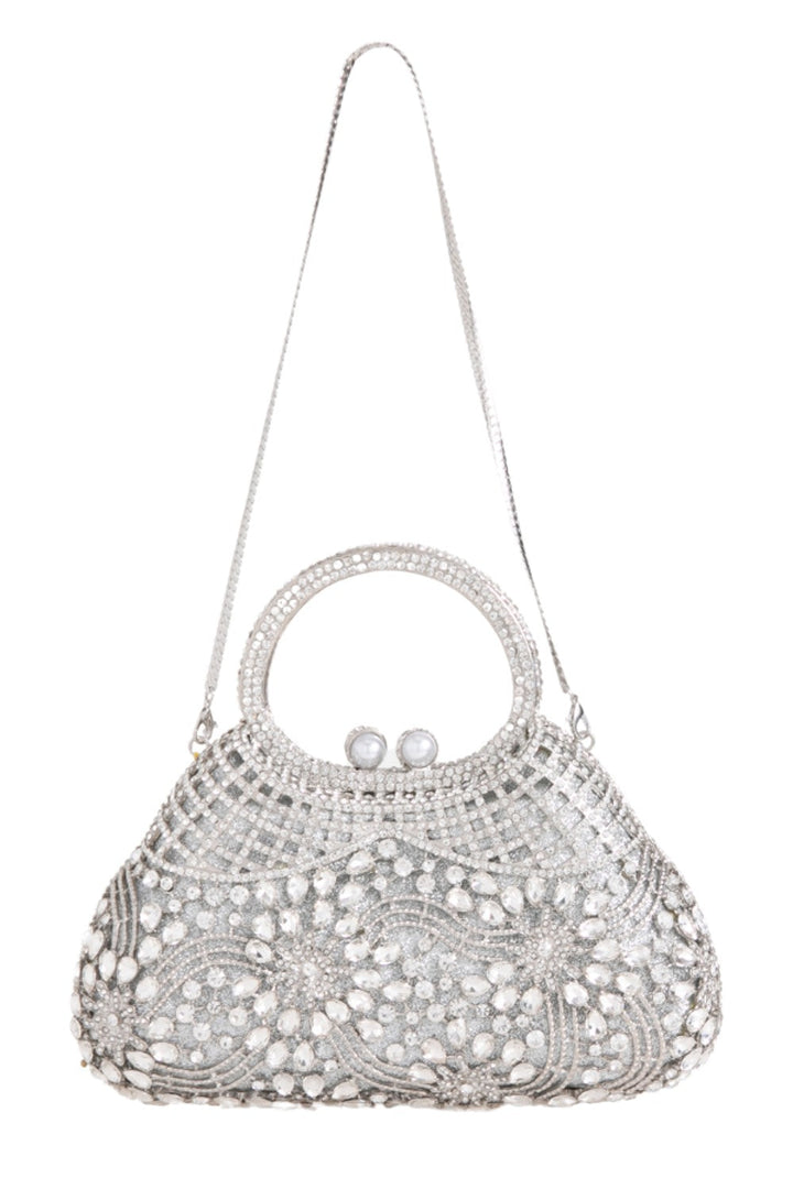Silver Crystal Embellished Evening Bag - jqwholesale.com