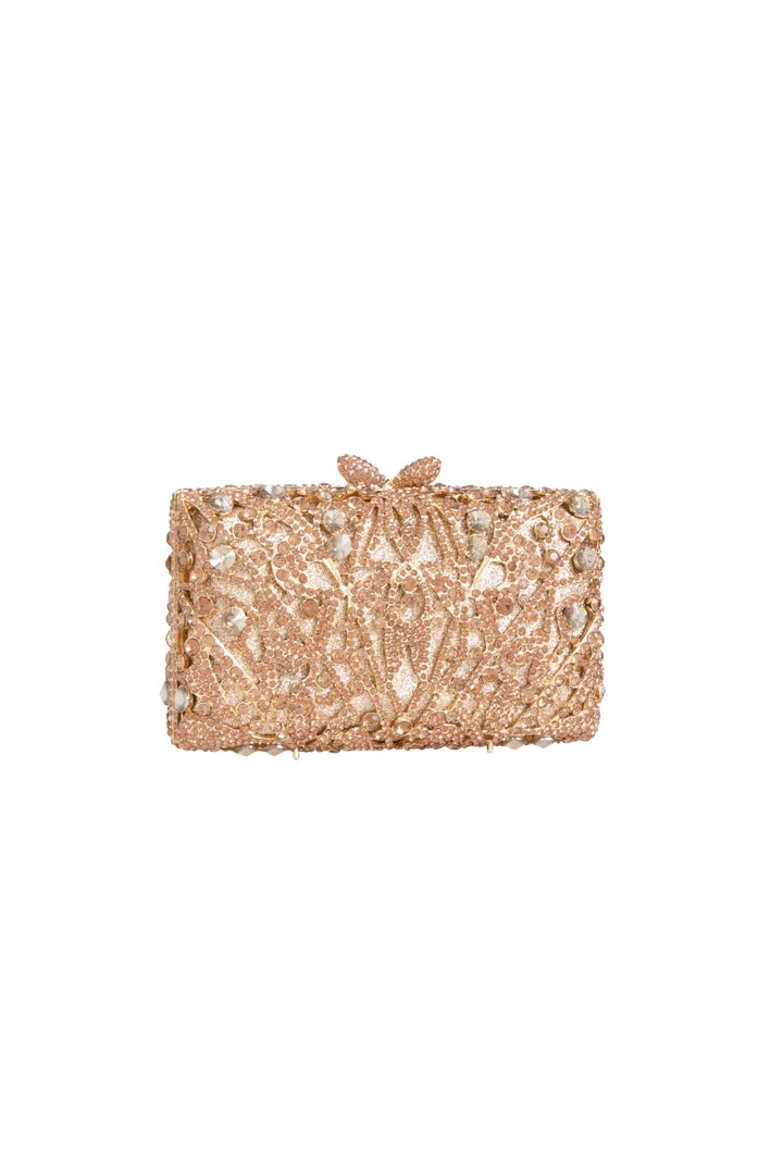 Gold Crystal Embellished Clutch Bag - jqwholesale.com