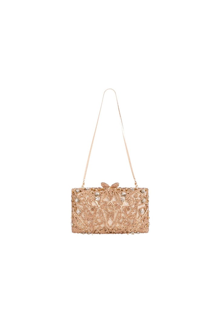 Gold Crystal Embellished Clutch Bag - jqwholesale.com