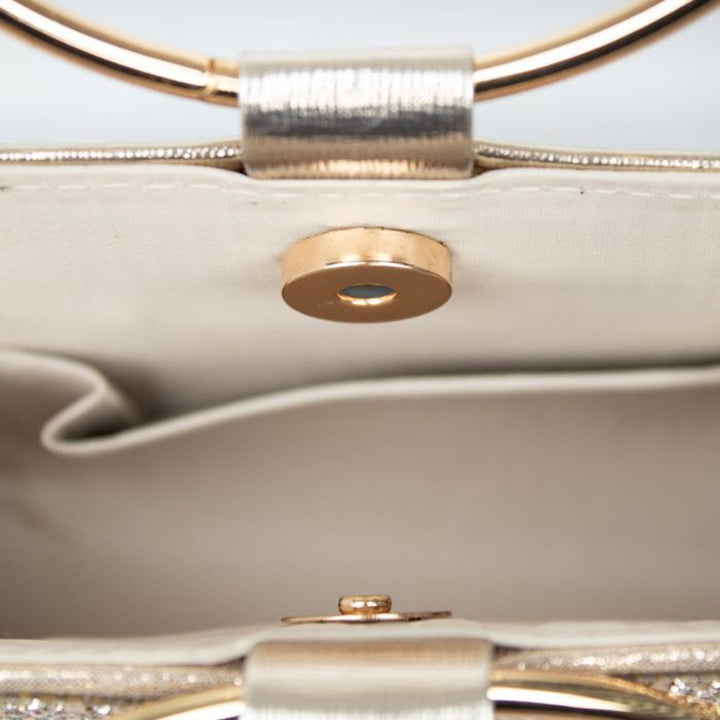 Gold Diamante Clutch Bag with Top Handles - jqwholesale.com