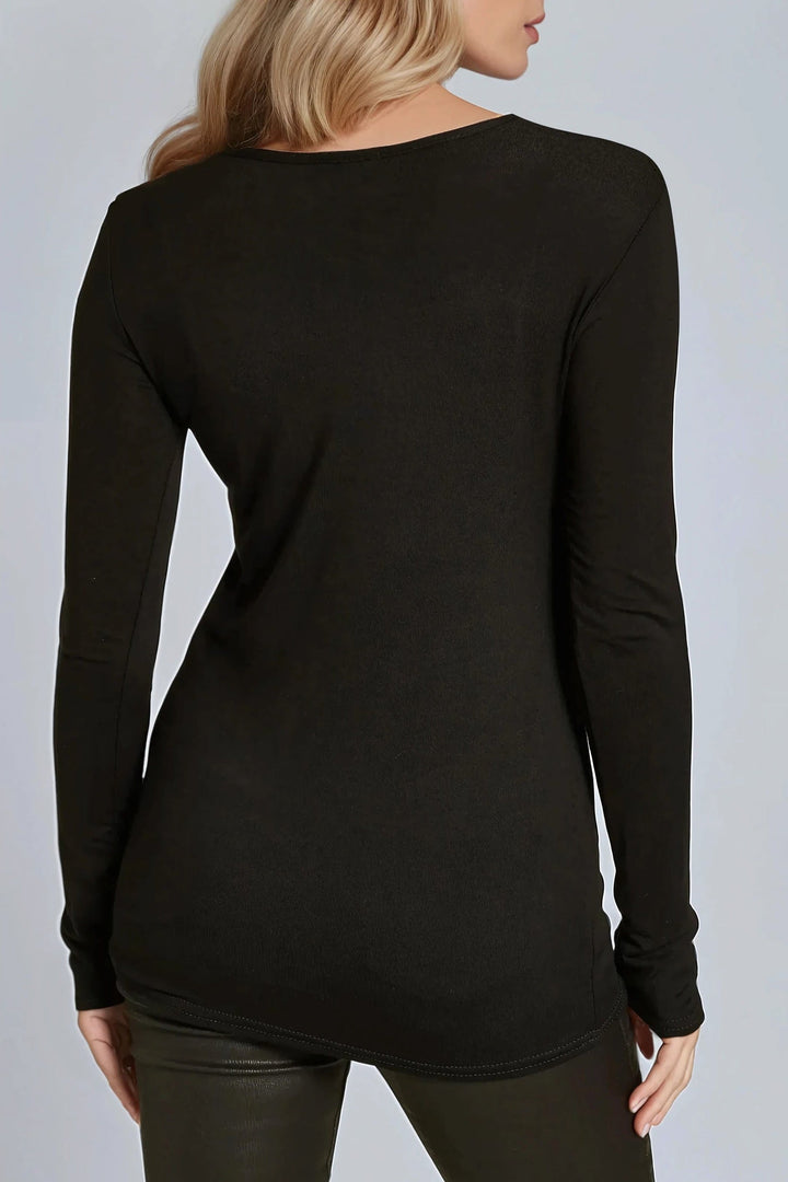 Black Round Neck Long Sleeve Top - jqwholesale.com