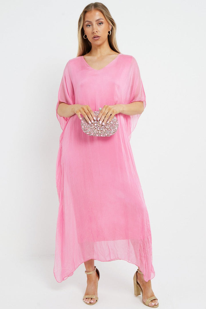 Pink Silk Maxi Kaftan Dress - jqwholesale.com