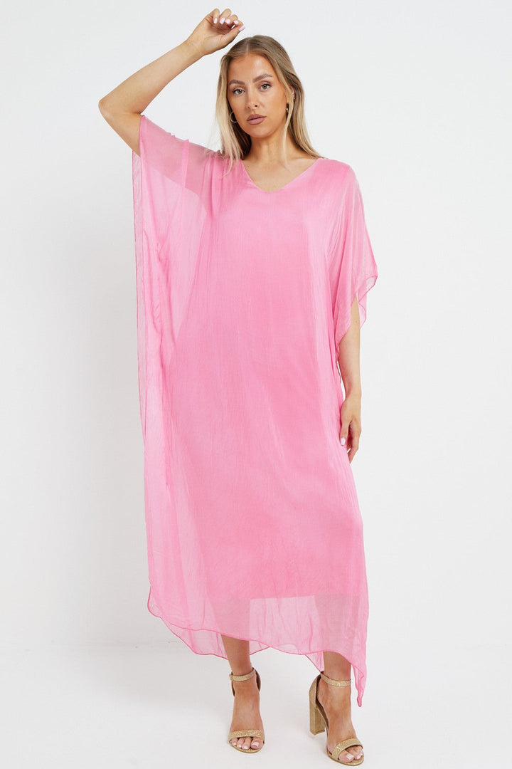 Pink Silk Maxi Kaftan Dress - jqwholesale.com