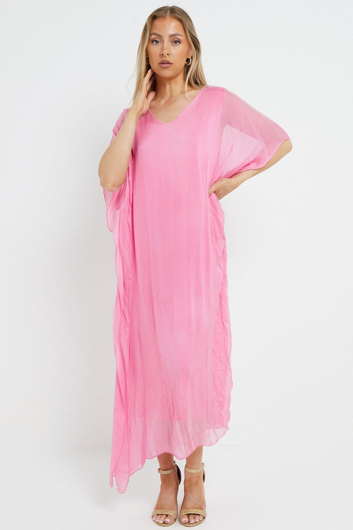 Pink Silk Maxi Kaftan Dress - jqwholesale.com