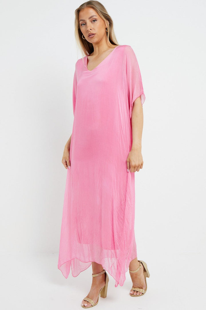 Pink Silk Maxi Kaftan Dress - jqwholesale.com