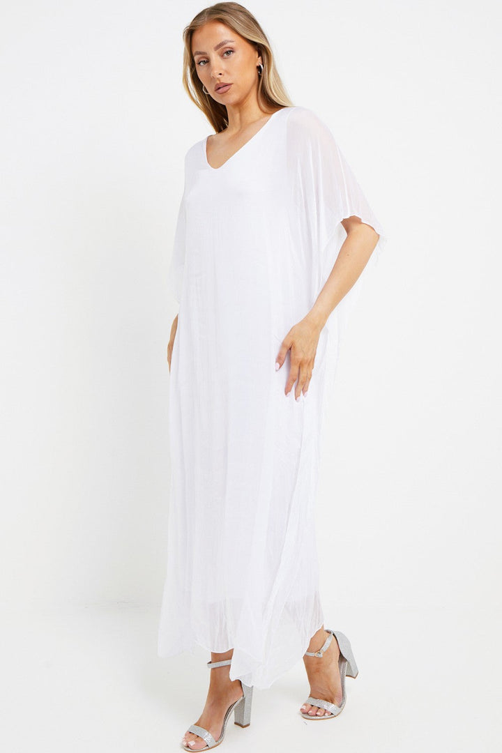 White Silk Maxi Kaftan Dress - jqwholesale.com