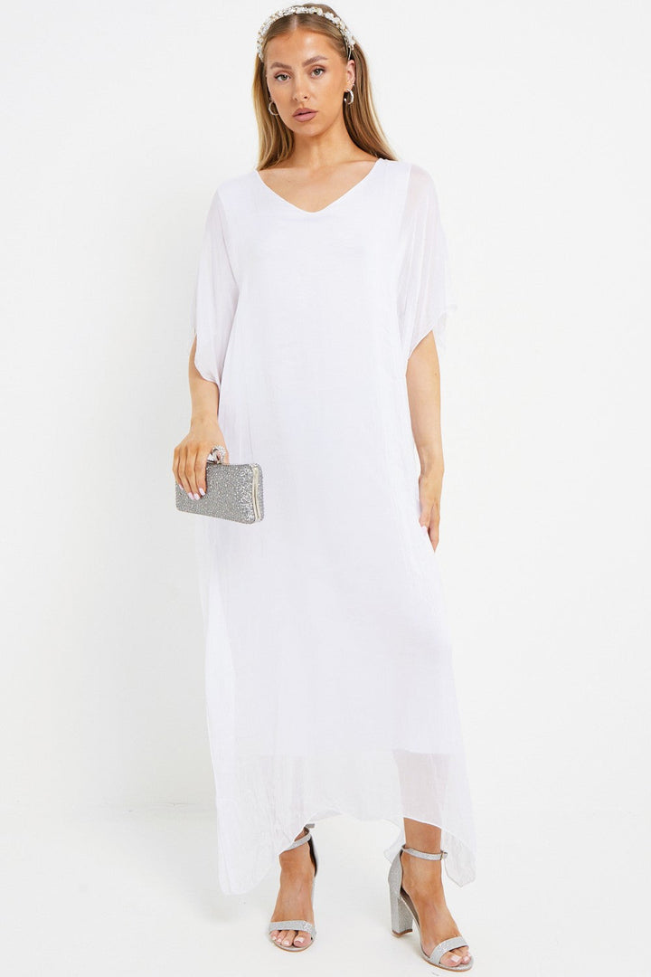 White Silk Maxi Kaftan Dress - jqwholesale.com