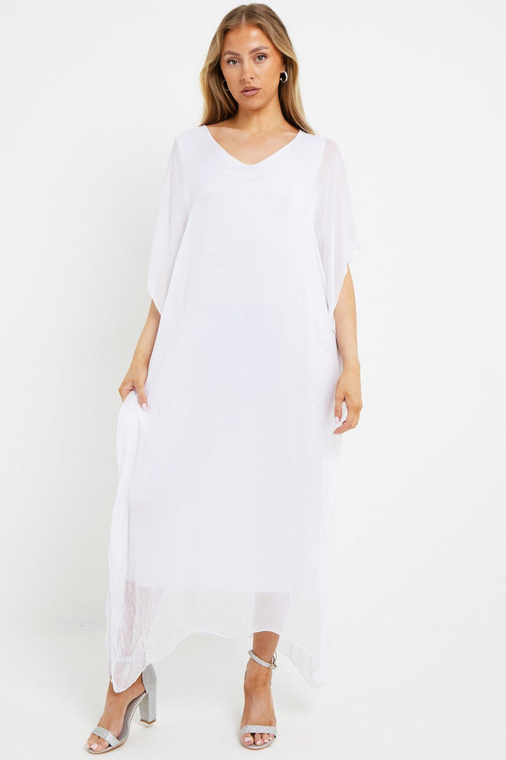 White Silk Maxi Kaftan Dress - jqwholesale.com