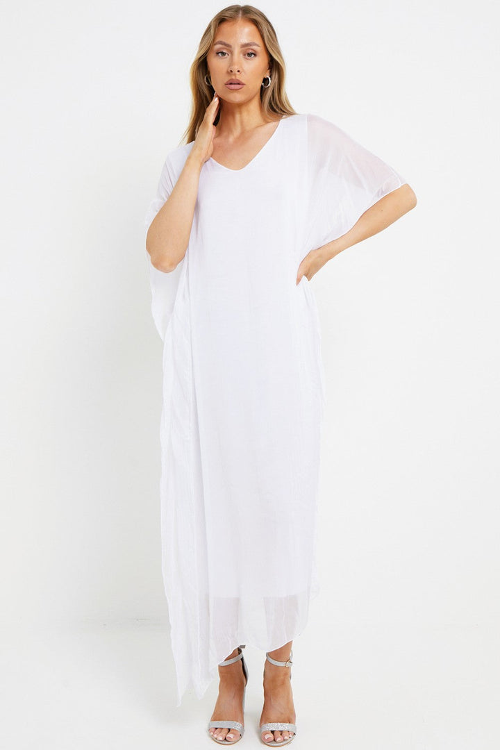 White Silk Maxi Kaftan Dress - jqwholesale.com