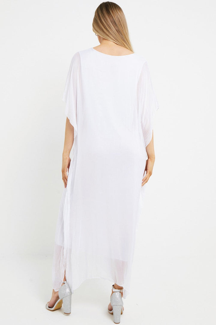 White Silk Maxi Kaftan Dress - jqwholesale.com