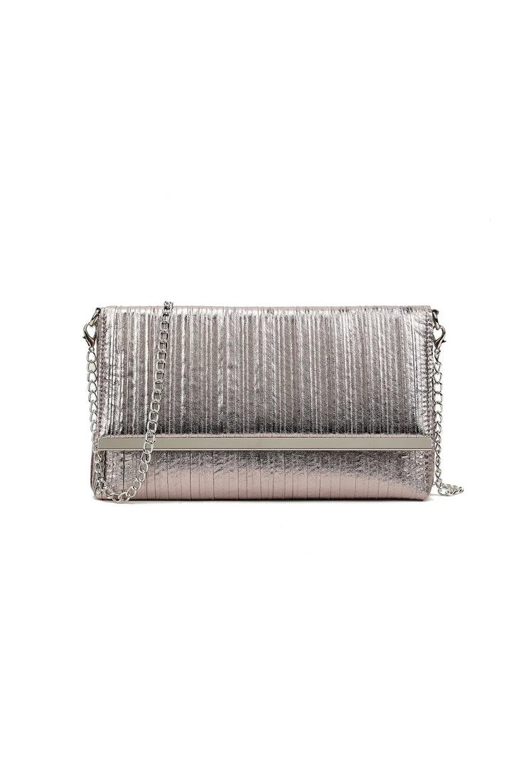 Pewter Pleated Clutch Bag - jqwholesale.com