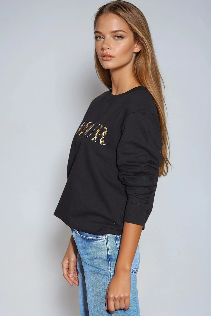 Black Amour Leopard Print Sweatshirt - jqwholesale.com