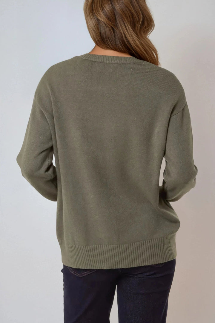 Khaki Geometric Knitted Jumper - jqwholesale.com