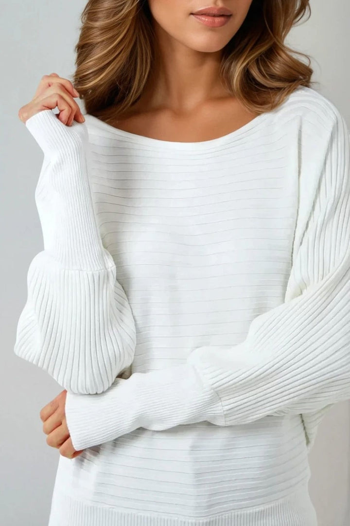 Ivory Long Sleeve Ribbed Jumper - jqwholesale.com
