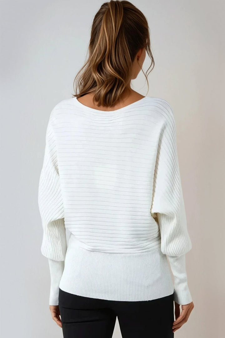Ivory Long Sleeve Ribbed Jumper - jqwholesale.com