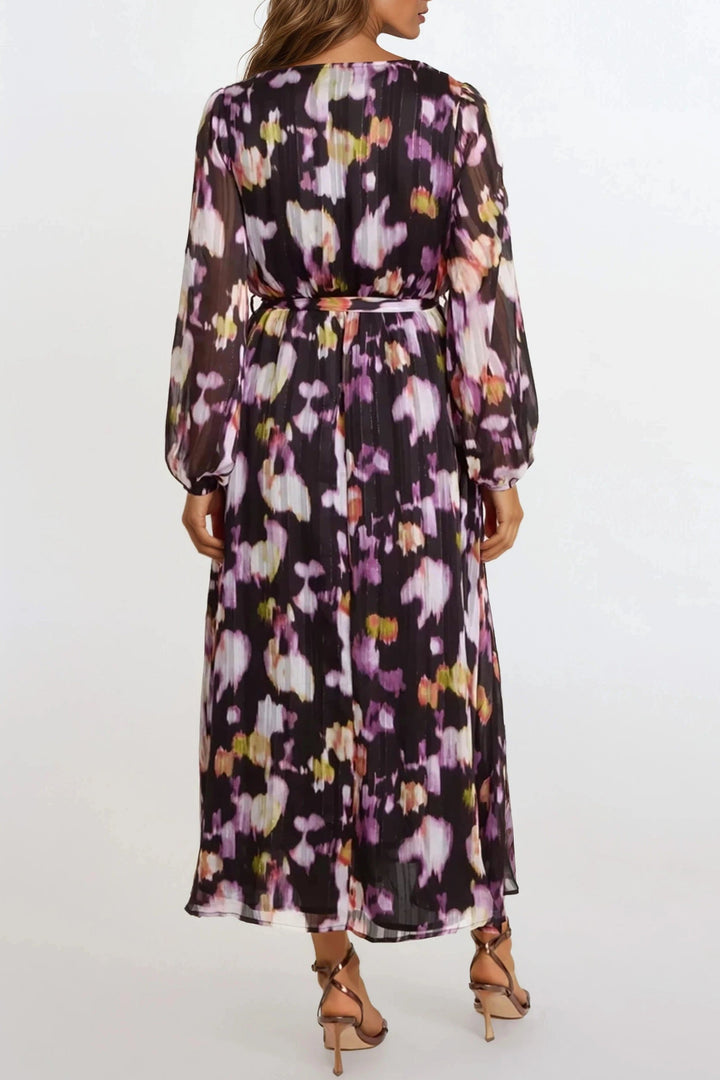 Black Abstract Print Wrap Midi Dress - jqwholesale.com