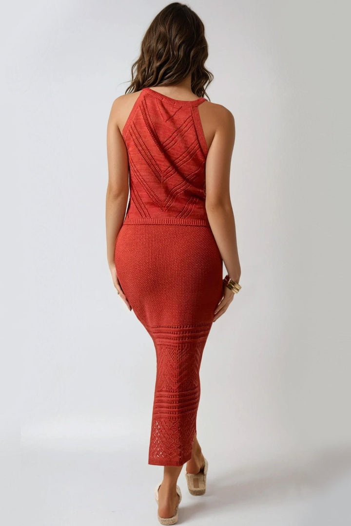 Rust Crochet Knitted Co Ord Set - jqwholesale.com