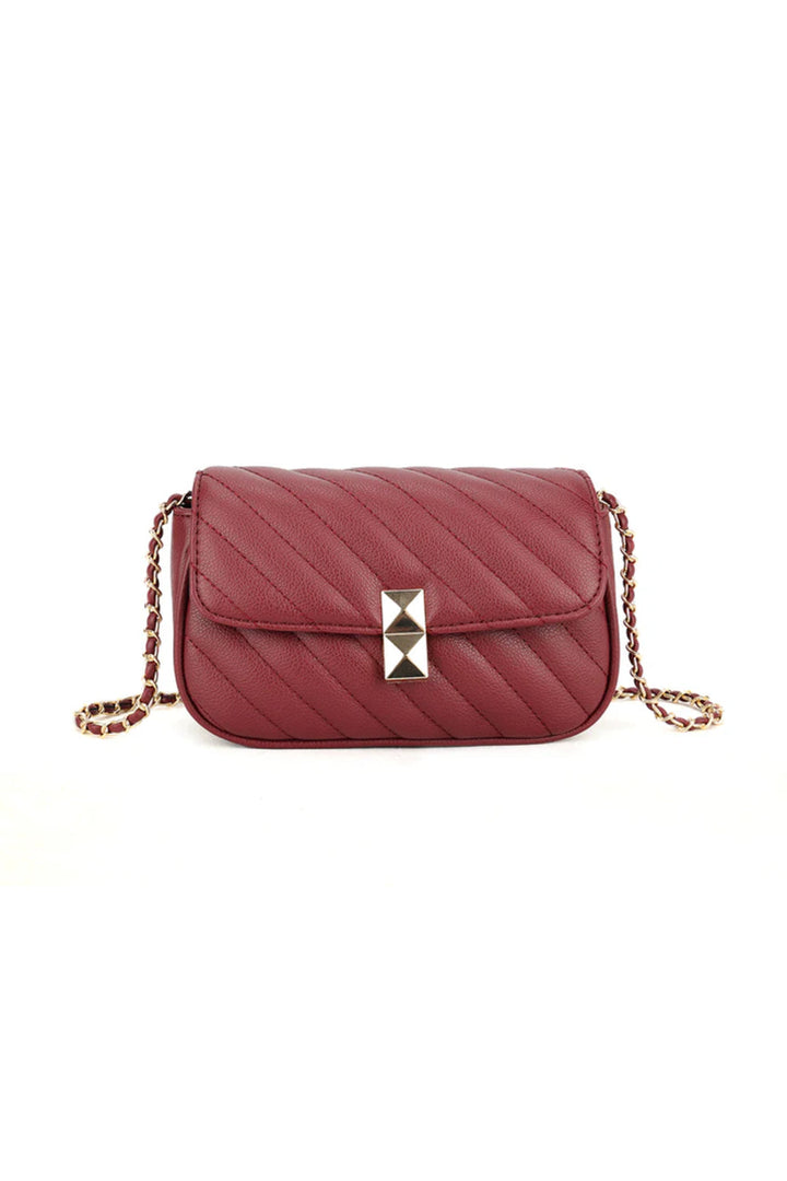 Burgundy Quilted Crossbody Bag - jqwholesale.com