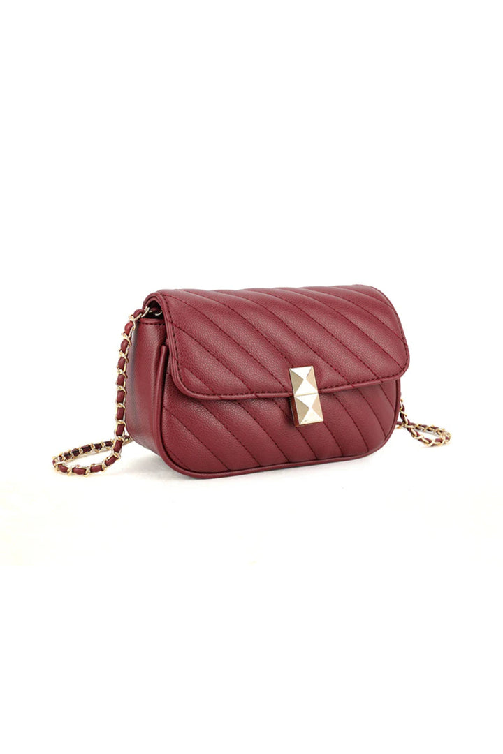 Burgundy Quilted Crossbody Bag - jqwholesale.com