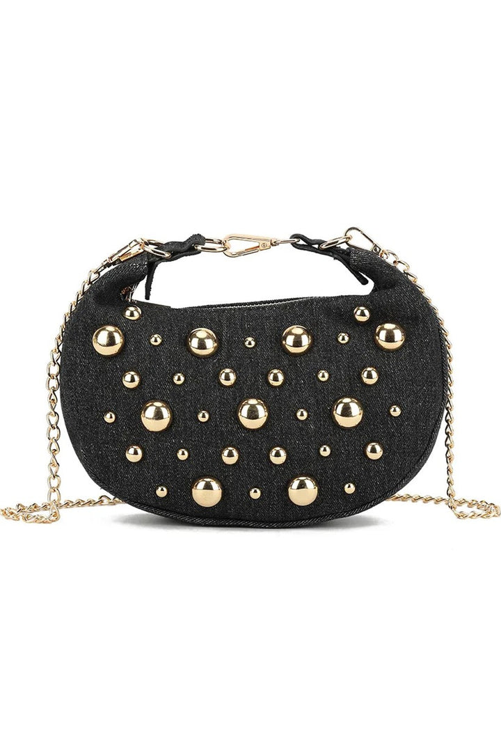 Black Denim Half Moon Mini Bag - jqwholesale.com