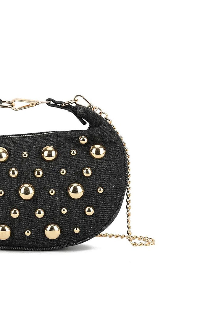 Black Denim Half Moon Mini Bag - jqwholesale.com