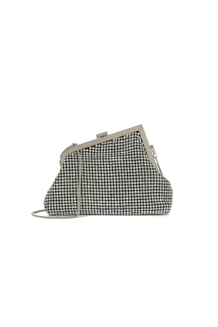 Silver Diamante Asymmetric Evening Bag - jqwholesale.com