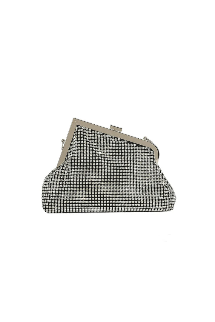 Silver Diamante Asymmetric Evening Bag - jqwholesale.com