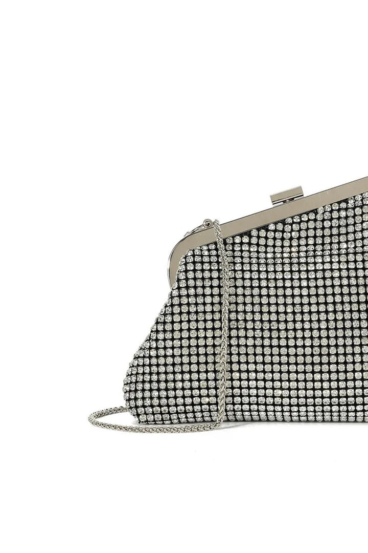 Silver Diamante Asymmetric Evening Bag - jqwholesale.com
