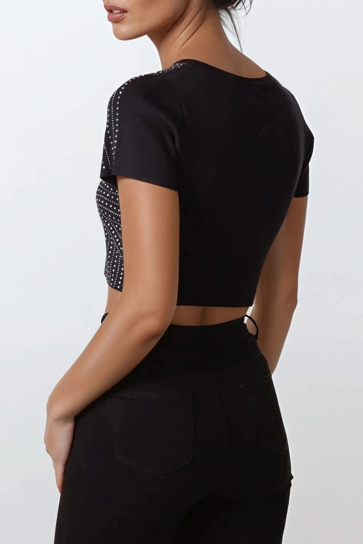 Black Embellished Crop Top - jqwholesale.com