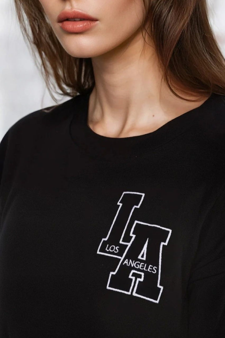 Black Embroidered LA Sweatshirt - jqwholesale.com