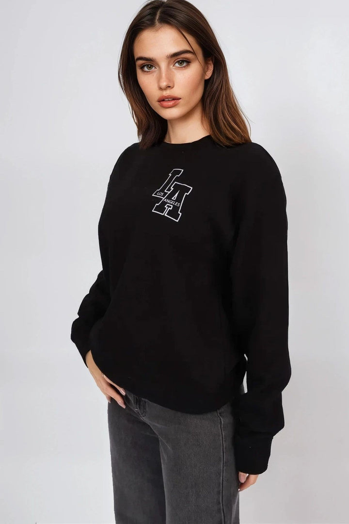 Black Embroidered LA Sweatshirt - jqwholesale.com