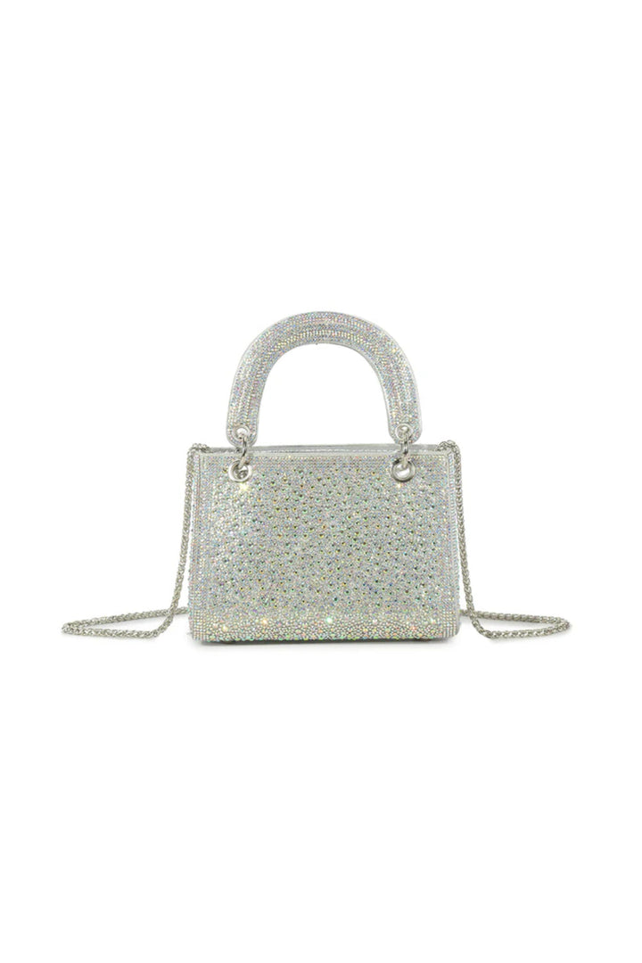 Silver Diamante Top Handle Evening Bag - jqwholesale.com