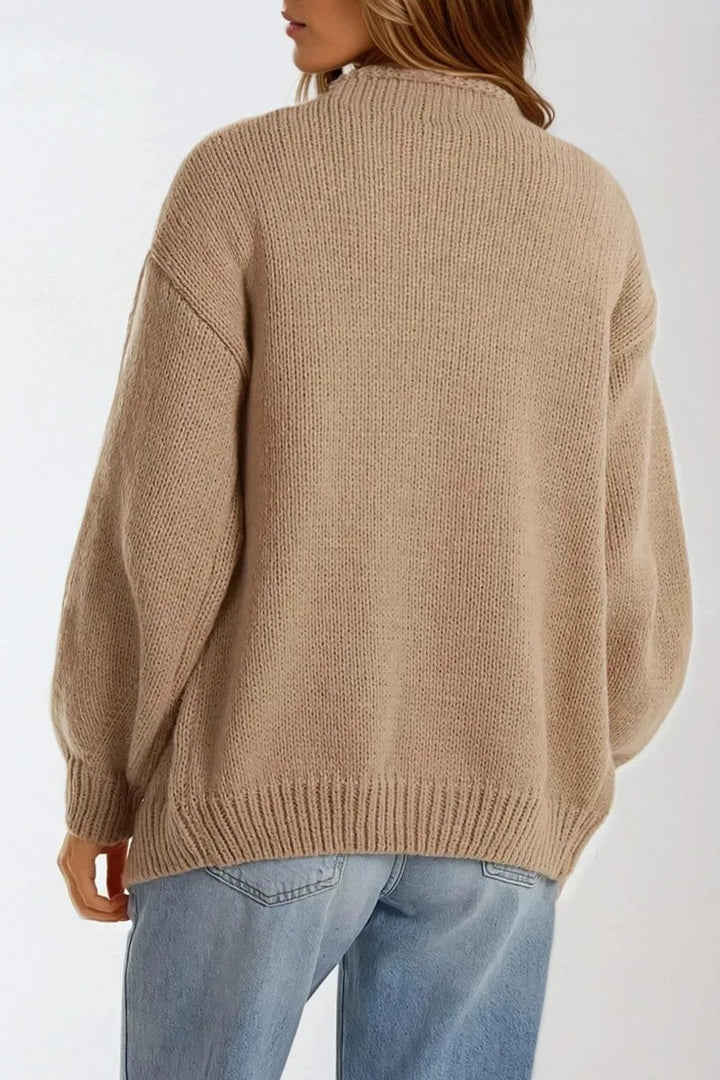 Beige Daisy Flower Knit Cardigan - jqwholesale.com